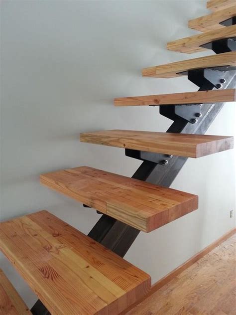 Single Steel Stringer Stair With Custom Tread Bracket And Glulam Tread