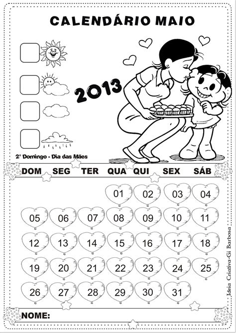 CALENDÁRIO MÊS DE MAIO EDUCANDO AMOR 2013