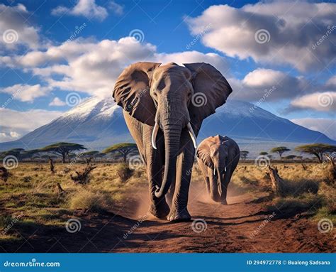 Kilimanjaro Elephants Made With Generative Ai Illustration Stock