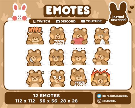 Cute Bear Emote Pack For Twitch Discord Youtube Streamer Kawaii Sticker