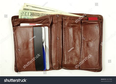 Old Used Genuine Leather Wallet Containing Various Cards And Money