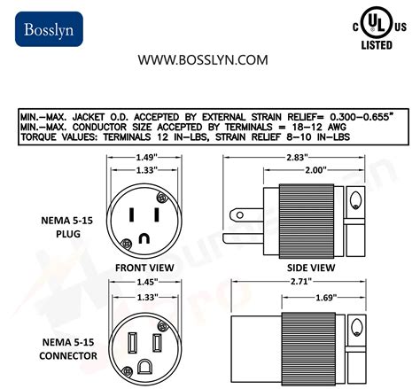 ul listed  amp  volt nema   electric plug replacement