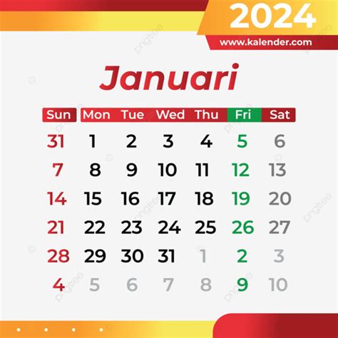 Kalender Januar Farbverlauf Roter Und Gelber Vektor Kalender