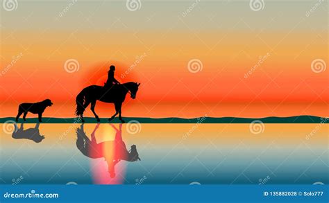 Romantic Horse Background - Sunset Silhouettes on the Beach Stock ...