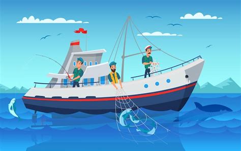 Pesca En Barco Ilustraci N Vector Premium