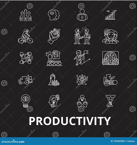 Productivity Editable Line Icons Vector Set On Black Background