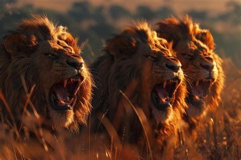 Premium Photo Majestic Lions Roaring In The Wilderness