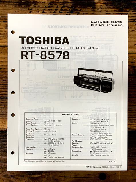 Toshiba Rt 8578 Radio Cassette Service Manual Original Vintage Manuals And Magazines