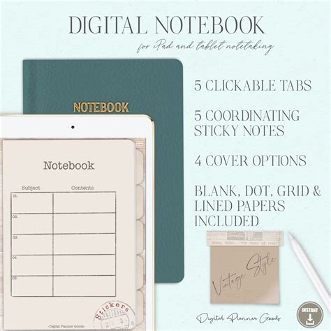 Digital Vintage Notebook Digital Planner Goods