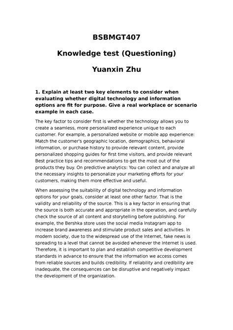 Bsbmgt Task Yuanxin Zhu Bsbmgt Knowledge Test Questioning