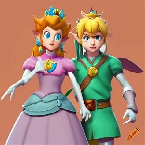 Link And Princess Peach In Swapped Outfits On Craiyon