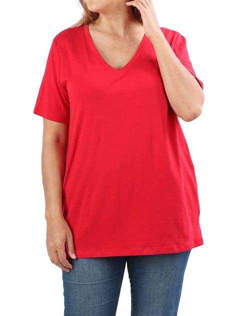 Zenana Women And Plus Size Cotton V Neck Short Sleeve Casual Basic Tee