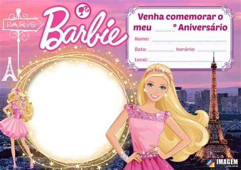 Convite de aniversário Barbie Paris para preencher baixe grátis