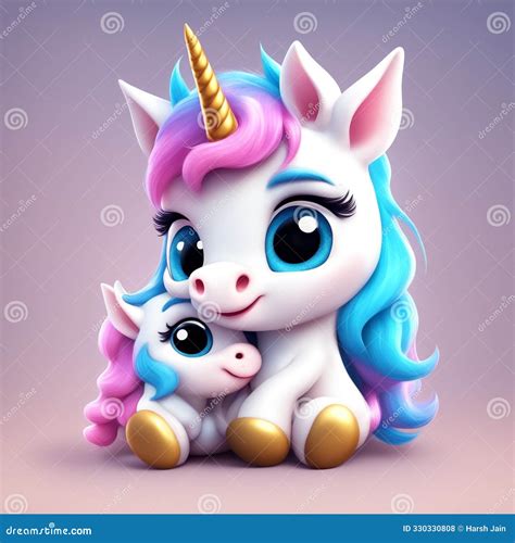 Cute Unicorn Hugging Baby Unicorn Cartoon Vector Icon Illustratio Stock