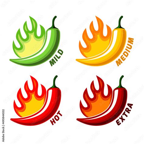 Spicy Level Set Of Hot Flaming Chili Pepper Pods Stock Vector Adobe
