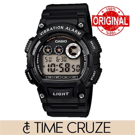 Time Cruze Casio W H Vibration Alarm Black Resin Sports Men Watch