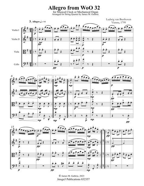 Beethoven Allegro From Suite WoO 33 For String Quartet Arr James M