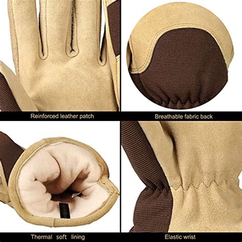 Ozero Insulated Work Gloves Deerskin Leather Winter Glove Thick Warm Polar Fleece Thermal For