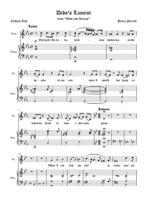 Dido S Lament G Minor Original Key Modified Arrangement Sheet Music