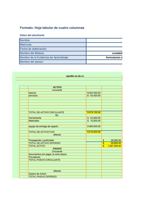 EFBbasico Contabilidad Formato Hoja Tabular De Cuatro Columnas