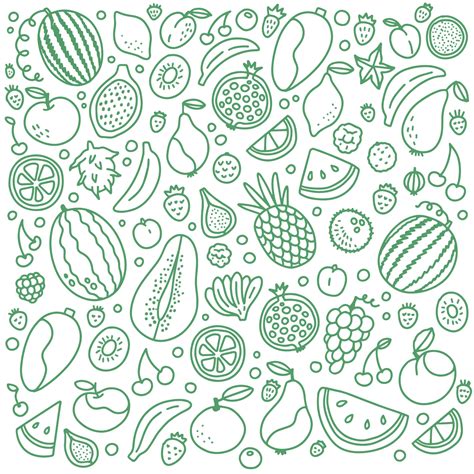 Doodle Green Fruits And Berries Set Vector Illustration 8019655 Vector