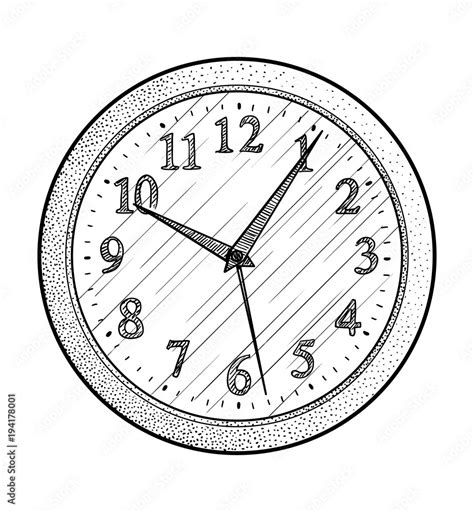 Wall Clock Illustration Drawing Engraving Ink Line Art Vector