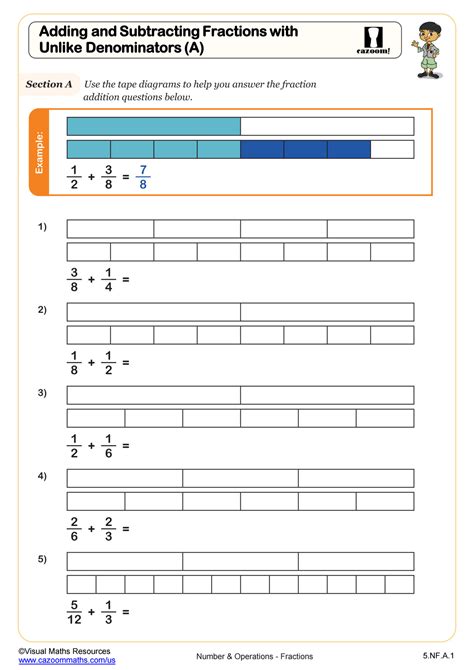 Adding And Subtracting Fractions With Unlike Denominators A Worksheet 5th Grade Pdf Worksheets