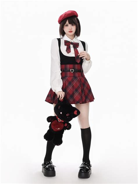 Plaid Pattern Red Preppy Box Pleat Skirt