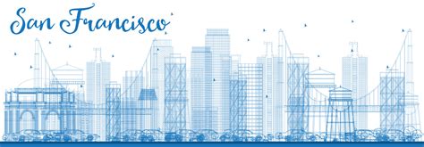 Outline San Francisco Skyline with Blue Buildings. 10795352 Vector Art ...