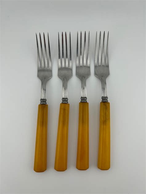 Yellow Bakelite Forks Stainless Forks With Butterscotch Bakelite