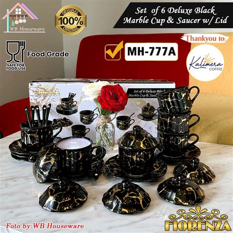 Jual Fiorenza Pasang Cangkir Set Sendok Tutup Series Duluxe Black