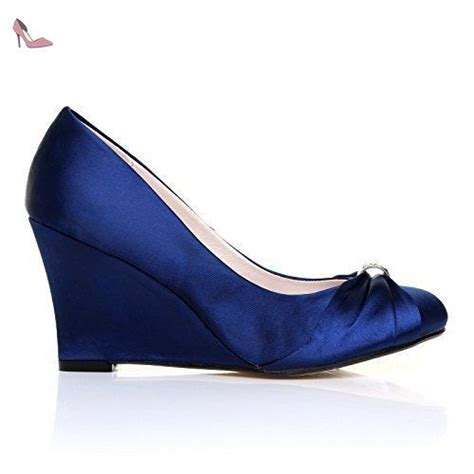 Shuwish Uk Chaussures Escarpin Eden Bleu Marine Satin Talon Haut