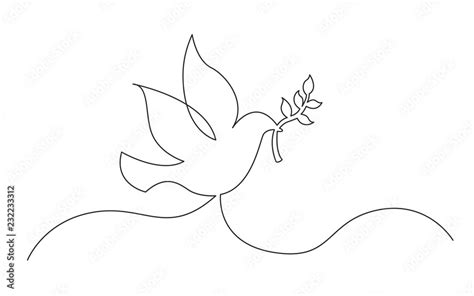 Continuous Line Concept Sketch Drawing Of Dove With Olive Branch Peace Symbol Stock Vector