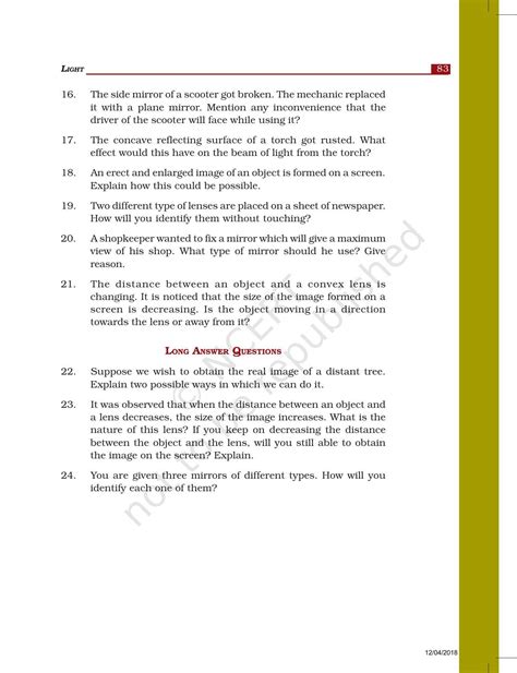 Ncert Exemplar Book For Class 7 Science Chapter 15 Light