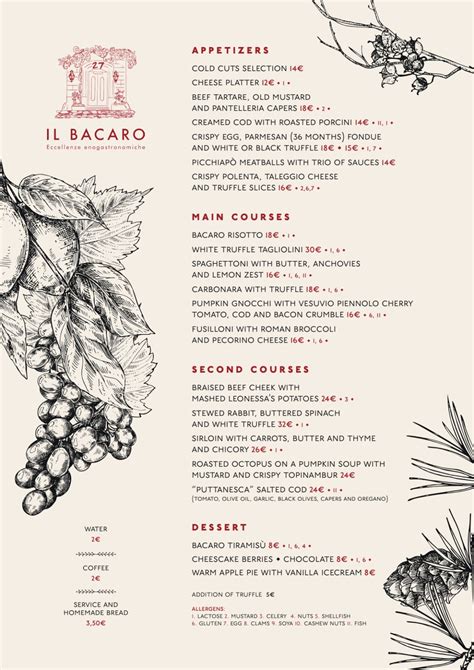 Menu 2023 - Il Bacaro in Rome | TheFork