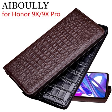 9x Aiboully Para Huawei Honor Caso Silicone Macio Back Flip Capa De Couro Genuíno Para Honra 9x