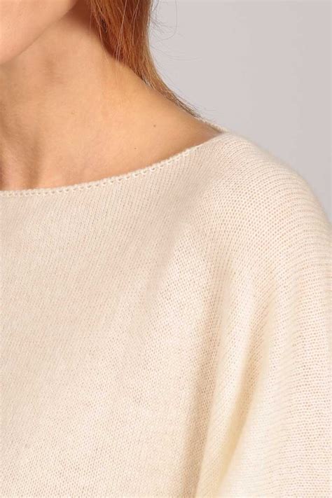 Cashmere Boat Neck Poncho In Cream White Italyincashmere