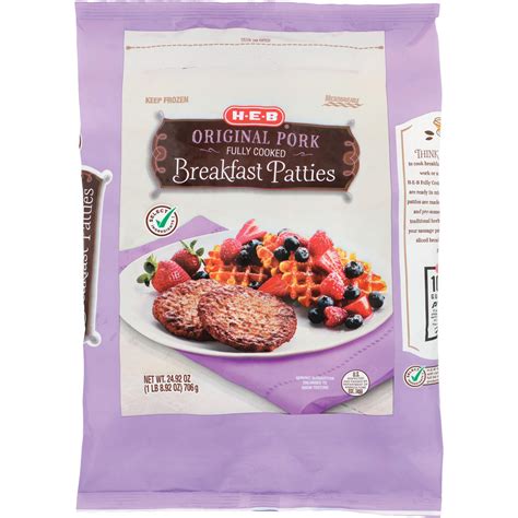 H E B Fully Cooked Frozen Original Pork Sausage Breakfast Patties