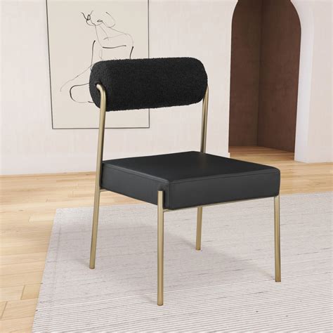 Carly Boucle Fabric And Faux Leather Dining Chair In Black Hyme Furniture