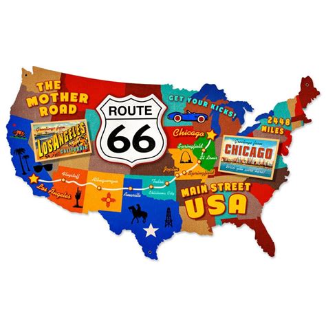 USA United States Route 66 Map 25 x 16 Inches Metal Sign