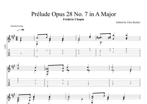 Prélude Opus 28 No 7 In A Major Arr Chris Richter Sheet Music