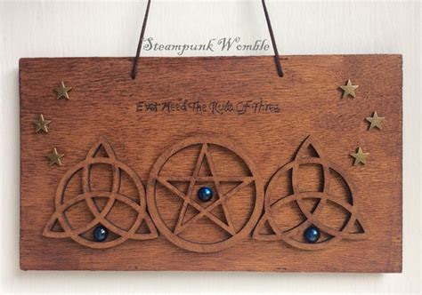 Wiccan Sign Wooden Decor Rule Of Three Recycled Decoration Etsy Uk