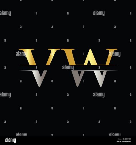 Creative Letter Vw Logo Vector Template With Gold And Silver Color Vw