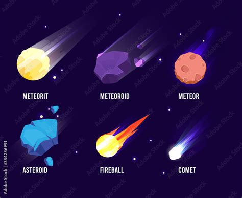 Vetor De Space Objects Glowing Universe Astronomy Set Meteor Asteroid Vector Comets Collection