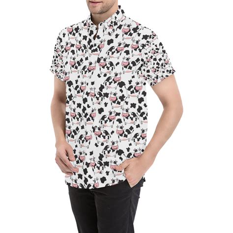 Cow Pattern Print Design 02 Mens Short Sleeve Button Up Shirt Jorjune