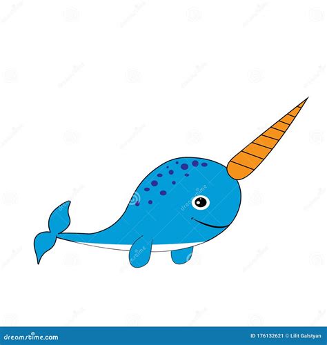 Cute Narwhal Cartoon Character Illustration Nursery Decor Stock