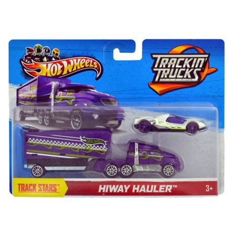 Transporteur Et V Hicule Hot Wheels Camion Violet Et Voiture Blanche Jeux Et Jouets Hot