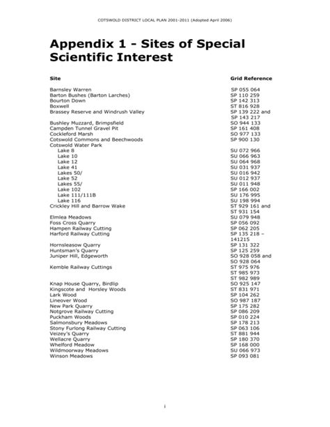 Appendix 1 Sites Of Special Scientific Interest