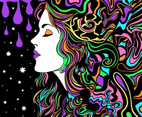 Psychedelic Style Hippy Girl Retro Poster Dreamy Woman In Space Trip