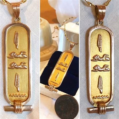 Vintage 18k yellow gold Egyptian Cartouche necklace pendant